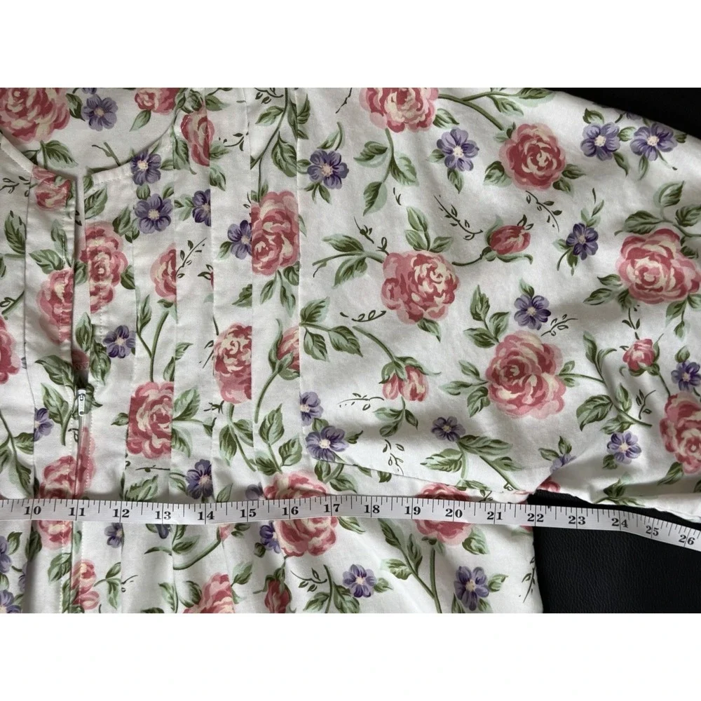 Talbots Intimates Vintage Floral Kaftan Robe 100% Cotton Partial Zip Housecoat L